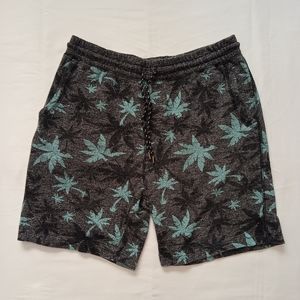 Valor Collective Men's Terry Sweat Shorts Dark Gray Light Blue Palms Size XL